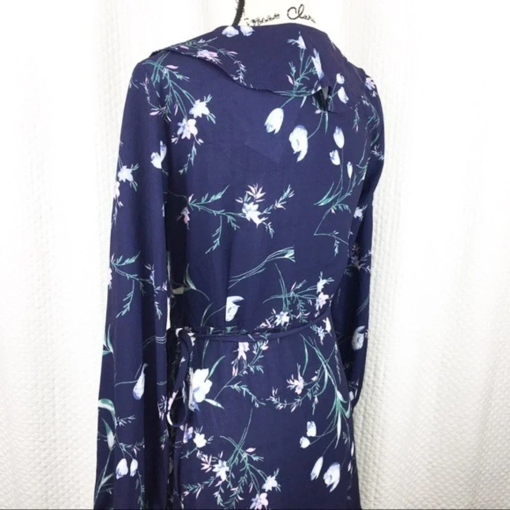 FFLMYUHULIU Floral Print V Neck Wrap Dress S NWT